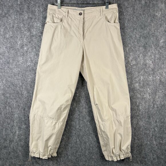 Zara Flat Front Pants Trousers Balloon Wide Leg Ankle Drawstring Womens 6 Tan - Picture 1 of 12